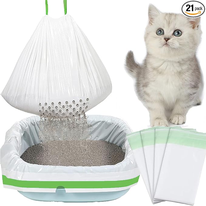 21 Count Cat Litter Box Liners,37x18 inch Heavy Duty Self-Cleaning Cat Litter Bags with Drawstring,Disposable Tear-resistant Poop Bag for Pets