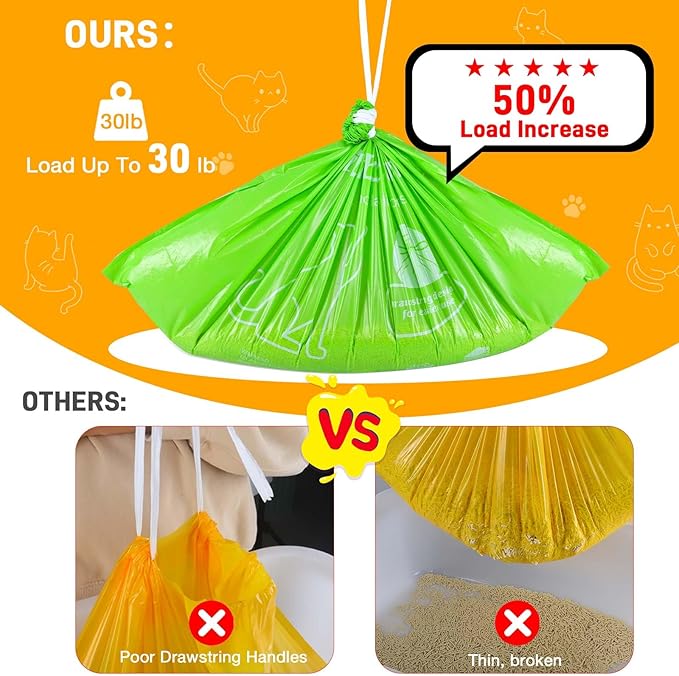 Cat Litter Box Liners 20 Count, Jumbo Cat Litter Bags Liners 36" x 19" Drawstring Heavy Duty Liners for Cat Litter Box Extra Durable Easy Clean Up Fits Most Litter Pan