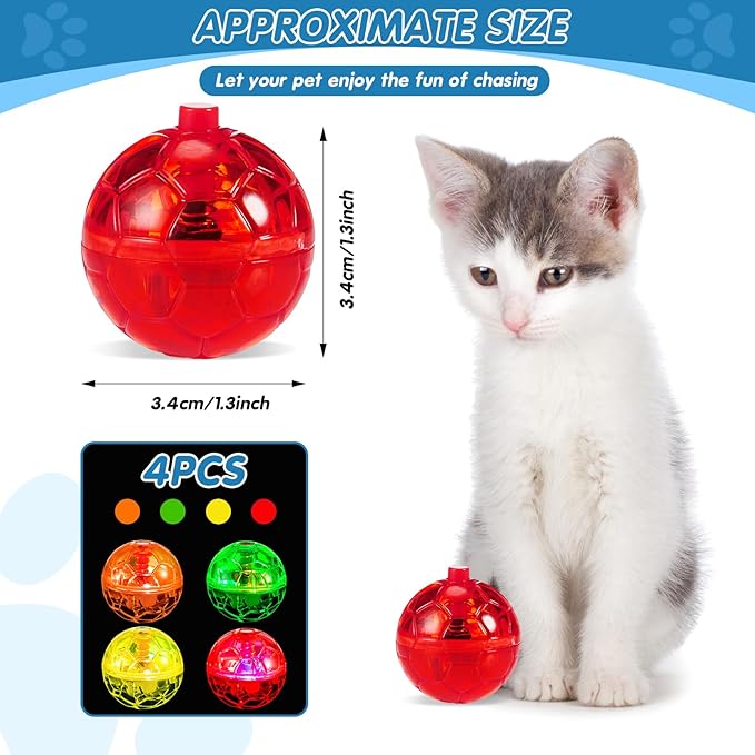 Frienda 4 Pieces Ghost Hunting Cat Ball Motion Light Up Cat Balls LED Motion Activated Cat Ball Motion Light Up Cat Dog Interactive Toys Pet Glowing Mini Running Exercise Ball Toys (Classic Color)