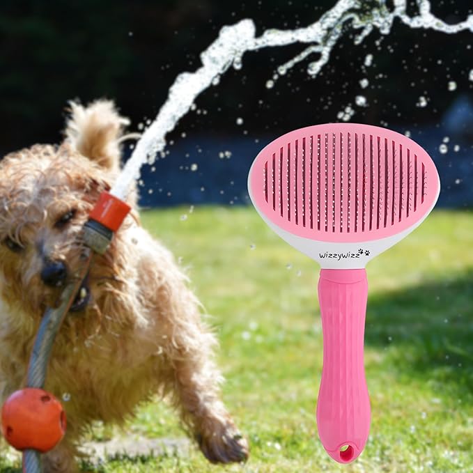 Dog Brush, Cat Brush, Deshedding Dog Brush, Self-cleaning Slicker Brush for Dogs & Cats, Dog Brushes For Shedding Dogs Cats Long Haired and Short Haired (Pink), Standard
