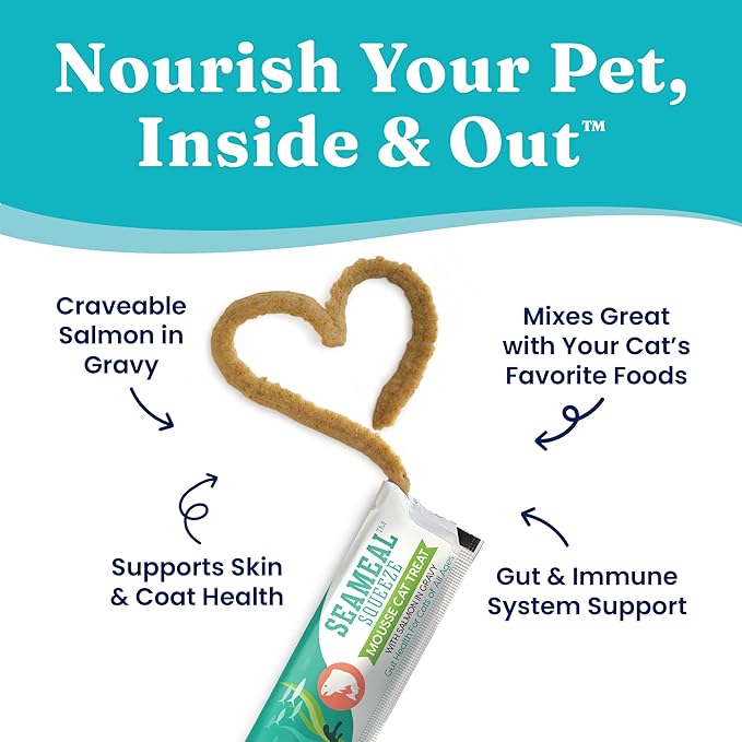 Solid Gold Lickable Cat Treats - Salmon SeaMeal Squeeze Squeezable Cat Treats for Indoor Cats 30 Pack - Made with Fiber-Rich Seaweed for Digestive Health for Immune Support - 3 oz / 30 Count
