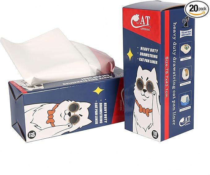 Cat Litter Box Liners, 20 Count Litter Box Liners Jumbo, Drawstring, Scratch Resistant, Size: 36 * 19 inch (20 Count, Unscented)
