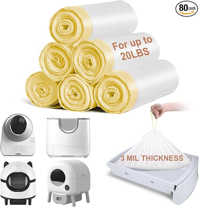 ELEGX 120 Count Litter Box Liners, 3MIL Extra Thick Heavy Duty, Automatic Self Cleaning Litter Robot Cat Waste Bag, 26.6" x 16.7" Compatible with S1,AUTOCLEAN-1 and M1/CAT LINK/Zea Cotio/Furoo mate