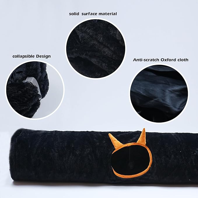 Luxurious Cat Tunnel,43" Straight Cat Tunnel Bed with Balls,Cat Toys for Indoor Cats,Collapsible Peekaboo Cat Cave for Kitten Toys（Gothic）