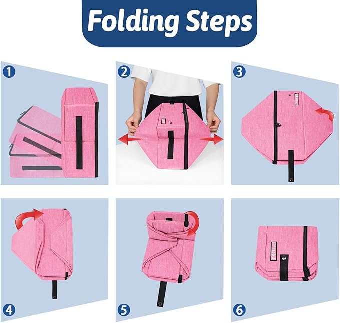 Petskd Portable Cat Travel Litter Box with Lid and 10 pcs Disposable Liner Bags, Leak-Proof and Collapsible, Cat Travel Essentials for Car Travel, Hotel, Airplane and Other Outdoor Use(Pink)