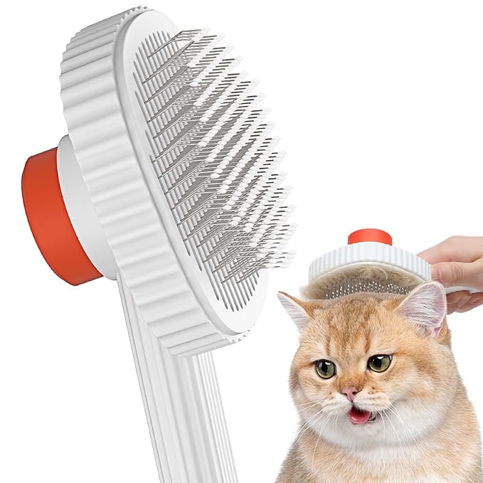 ACE2ACE Self-Cleaning Slicker Brush for Shedding, Long and Short Haired Indoor Cats - Removes Mats and Loose Hair Easily