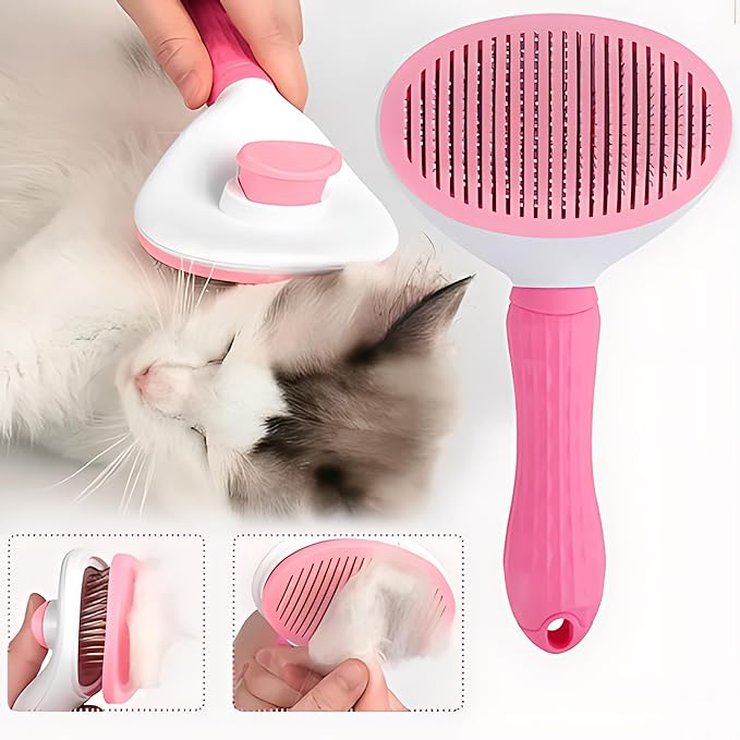 Dog Brush, Cat Brush, Deshedding Dog Brush, Self-cleaning Slicker Brush for Dogs & Cats, Dog Brushes For Shedding Dogs Cats Long Haired and Short Haired (Pink), Standard