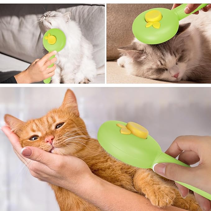 Self-Cleaning Slicker Brush for Dogs & Cats - Efficiently Removes Shedding Hair, Tangles, and Mats - Suitable for Long & Short Haired Pets - with Skin-Friendly Massage Tips - Green