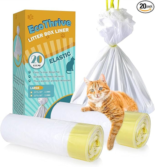 20 Count Cat Litter Liners Large, Drawstring Extra Large Pet Cat Pan Liners Extra-Thick Kitty Litter Box Bag- (medium 31" x 18")