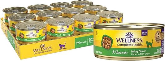 Wellness Complete Health Natural Grain Free Wet Canned Cat Food, Cubed Turkey Entrée in Rich Gravy, 5.5-Ounce Can (Pack of 24)