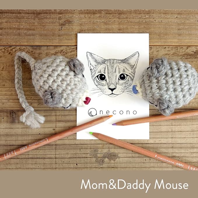 Cat Plush Toy - Knitted Mom & Daddy Mouse - Hand-Knitted, Light-Weight