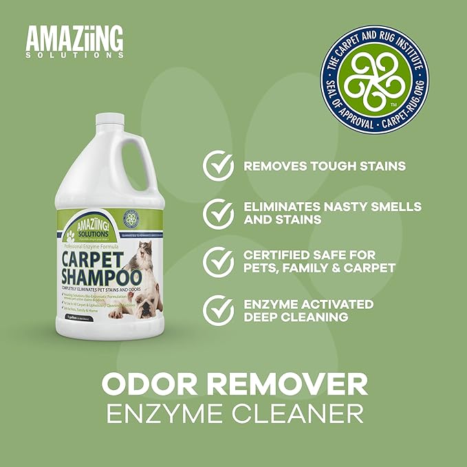 Pet Carpet Shampoo - Carpet Cleaner Solution for Carpet Cleaner Machine, Urine Smell & Stain Remover, Pet Urine Enzyme Cleaner, Carpet Shampoo Solution, Carpet Shampooer, 1 Gallon
