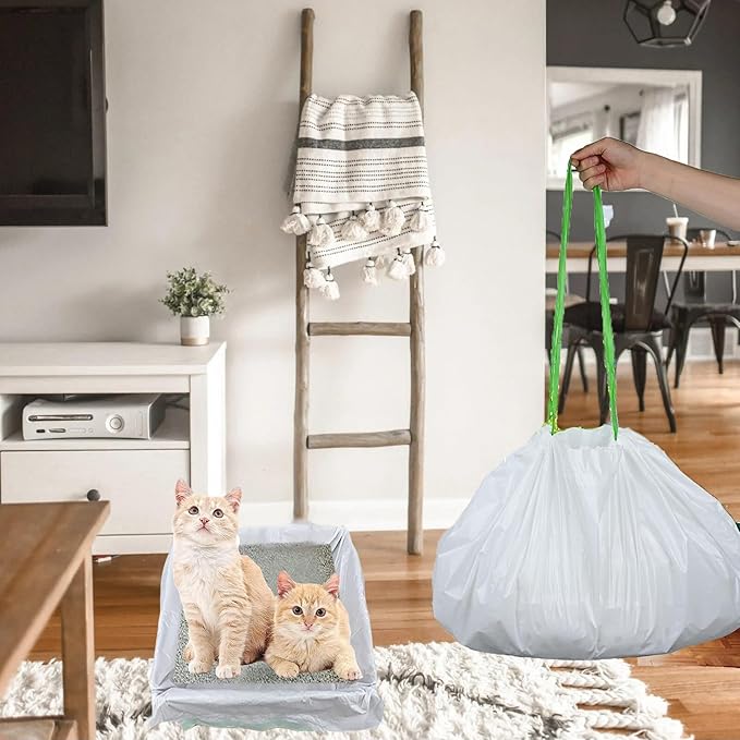 Sifting Cat Litter Box Liners with Holes, 21 Count Large Drawstring Cat Litter Pan Bags Cat Waste Litter Bags Pet Cat Supplies (37" x 18")