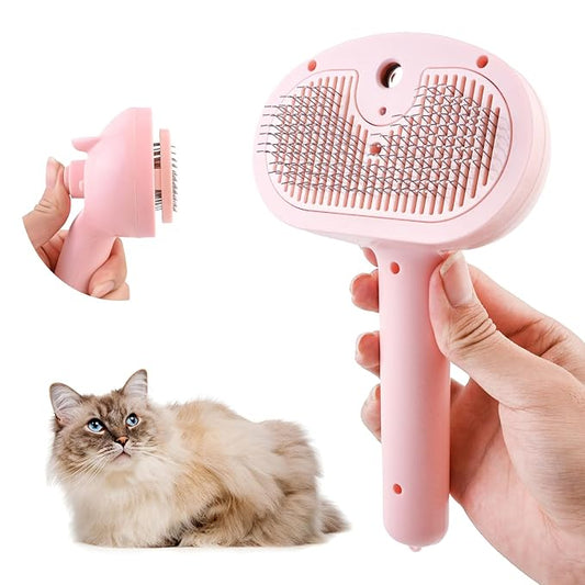 Cat Steam Brush, Pet Steamy Brushes for Indoor Cats & Dogs Shedding with Release Button, Self-Cleaning, Anti-Static Pets Hair Removal Comb for Furry Pet Grooming & Massage (PINK)