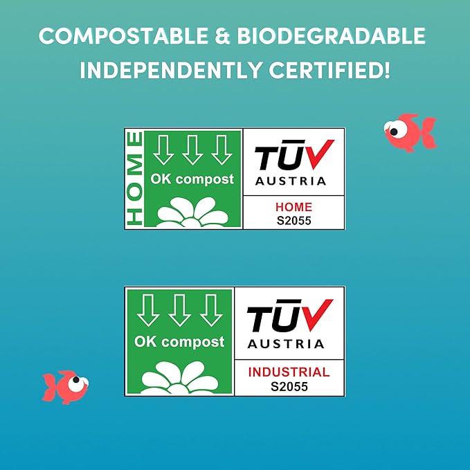 EcoLeo, Compatible with LitterMaid & Nature's Miracle Waste Receptacles, Compostable Certified, Plastic-Free, 60 Refill Bags with Handles, Use in Self-Cleaning Litter Box Waste Trays