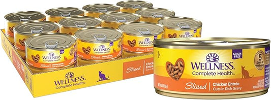 Wellness Complete Health Natural Grain Free Wet Canned Cat Food, Sliced Chicken Entrée in Rich Gravy, 5.5-Ounce Can (Pack of 24)