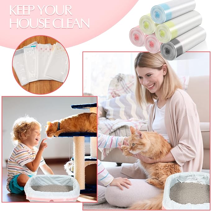 56 Count Sifting Cat Litter Bags Jumbo Thick Cat Litter Box Liners with Holes Disposable Extra Large Cat Pan Liners with Drawstring Scratch Resistant Quick Clean for Kitty Litter Box,36 x 18 Inch