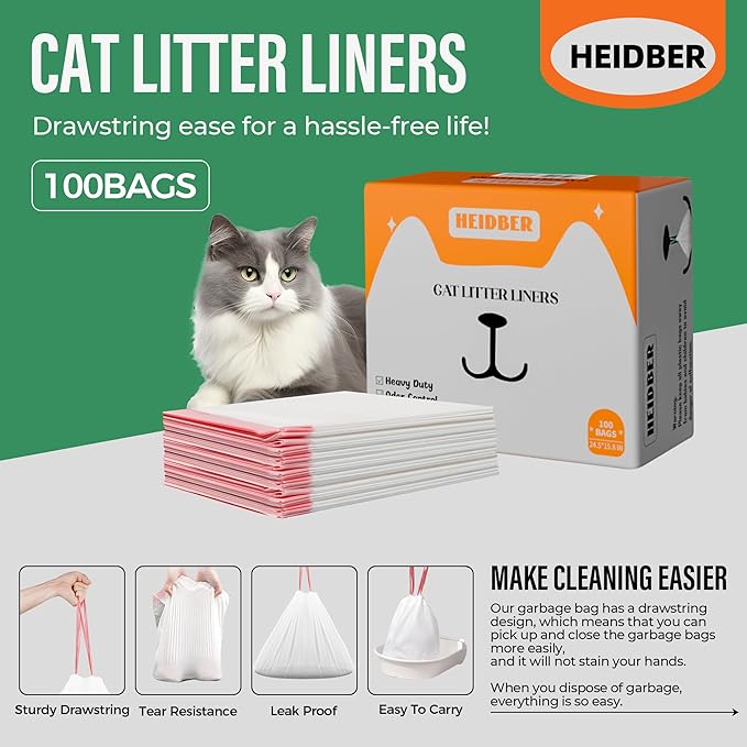 Drawstring Cat Litter Box Liners 100 Pack-Robot Litter Liner Bags for Robot 3 and 4 Cleanpethome/PETKIT PuraX PuraMax Catlink Self-cleaning Cat Litter Box Bag Heavy Duty Litter Box Robot Waste Bags