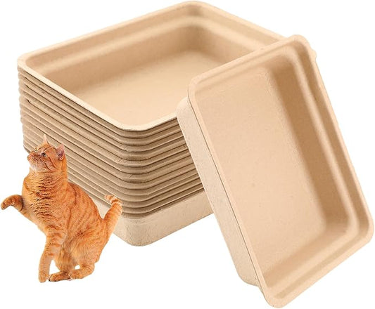 Disposable Cat Litter Box(15 Pack of Trays)(Suitable for Cat, Hamster, Guinea Pig, Mice, Rabbit Eco Friendly 100% Recycled Paper Trays,16.7 * 13.4 * 4.0Inches