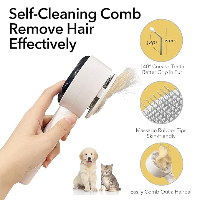 Donut 2-Gear Pet Steam Slicker Brush With UV, 4-in-1 Detangler Spray Dematting Brush For Shedding, Hair Remover With Release Button. For Indoor Long Or Short Hair Dogs, Cats, Rabbits. (White)