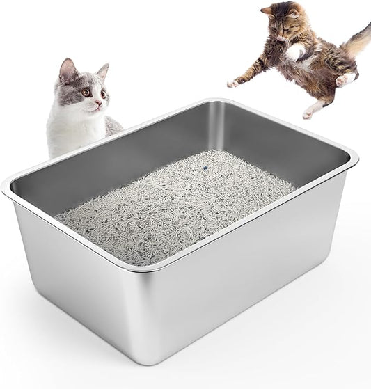 LIHONG Stainless Steel Cat Litter Box,Large Metal Litter Box for Small Large Cats Kitty Rabbits,No Smell,Non Stick,Easy to Clean(20" Lx14 Wx8 H,L)