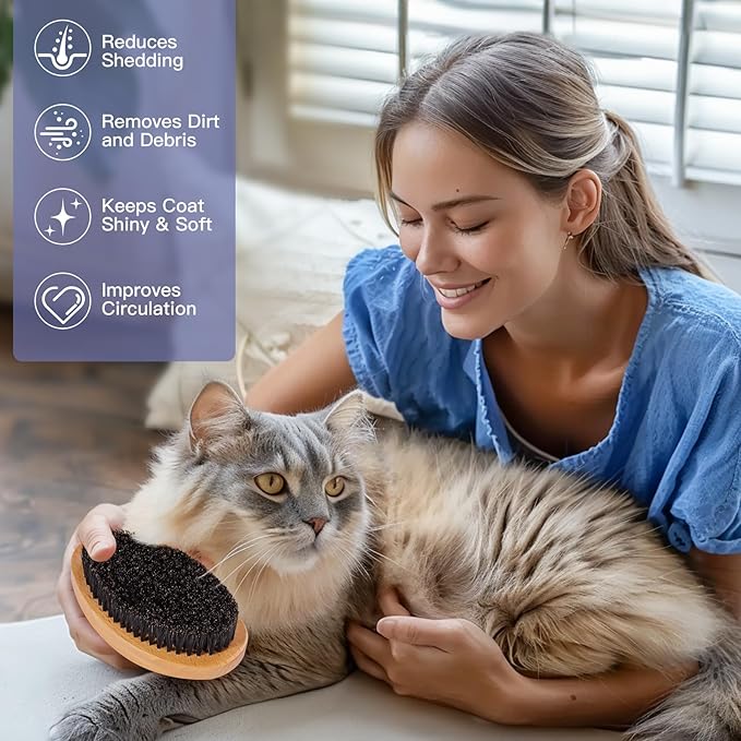 Ultimate Cat Brush for Shedding Control- Professional Cat Grooming Brush with Soft Boar Bristles - Cat Brushes for Indoor Cats- Promotes Healthy Coat and Relaxing Massages