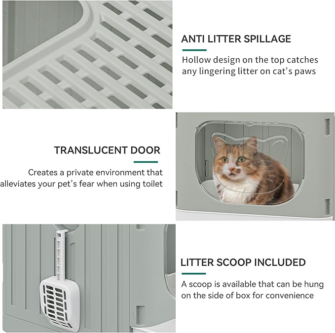 YITAHOME Large Enclosed Cat Litter Box with Cushion, Anti-Splash Closed Litter Boxes with Litter Scoop Front Entry Top Exit Door, Easy to Install and Clean