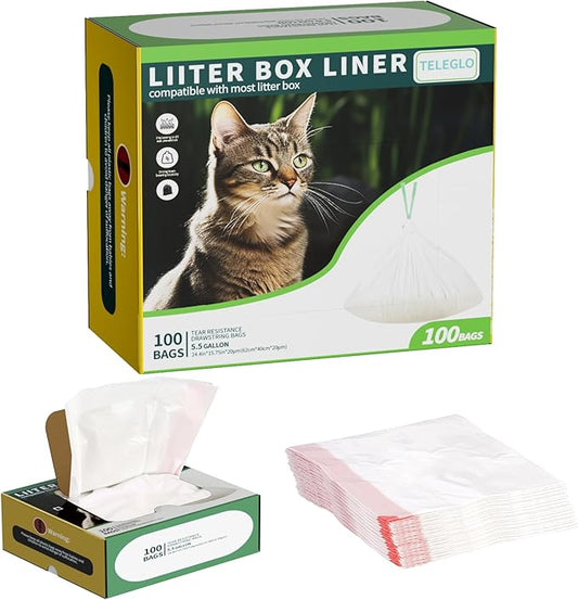 Cat Litter Box Liner Bags For Litter Box Robot 4 and 3,100 Pack,Drawstring Litter Liner Bags Compatible With Self-Cleaning Litter Box,Thick Robot Waste Bags Heavy Duty Trash Bags
