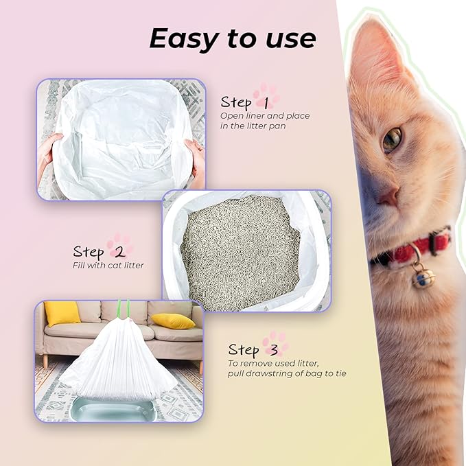 Cat litter Box Liners,20 Count 37" x 19" Large Extra Durable Heavy Duty Litter Pan Liner Bags with Drawstring for Pet Cat Litter Box Tray (Unscented)