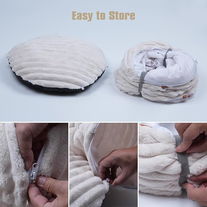 Cat Tunnel Bed,Cat Tunnel Bed with Soft Central Cat Couch,Cat Toys for Indoor Cats,Collapsible Peekaboo Cat Cave,Cat Donut Tunnel and Kitty Toy Set（White Stripe，Donut）