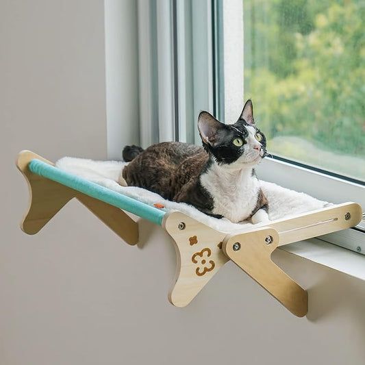 Cat Window Perch Cat Window Hammock Seat for Indoor Cats Sturdy Adjustable Steady Cat Bed Providing All-Around Sunbath Space Saving Washable Holds Up to 40 lbs (2 in 1 Blue with pad)