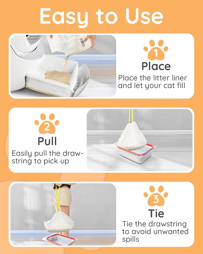 Cat Litter Box Liners 120 Count, 23”x14” Kitty Litter Box Bags with Drawstring, Leak-Proof Cat Pan Liners with 10KG/22LBS Load Capacity for Pet Cat Litter Tray