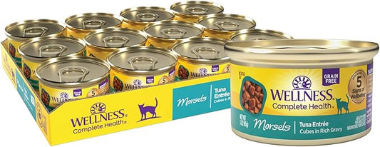 Wellness Complete Health Natural Grain Free Wet Canned Cat Food, Cubed Tuna Entree, 3-Ounce Can (Pack of 24)