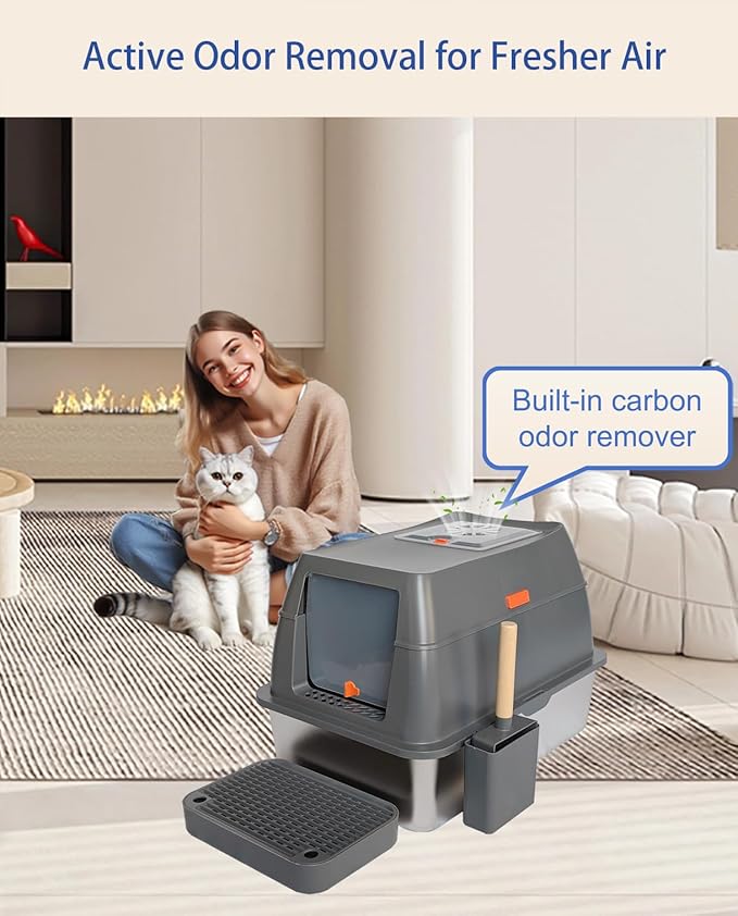 Ultimate XL Stainless Steel Litter Box with Lid Spacious & Stylish Enclosed Design for Big Cats, Multiple Cats, Odor-Free & Easy Cleaning, High Sided Cat Litter Pan with Cover Gray