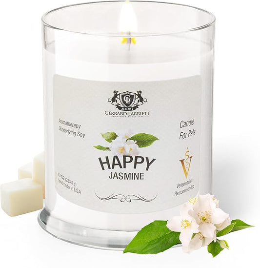 Pet Odor Eliminator Candle Happy Jasmine Scented Candles for Home Decor - Calming Candles Aromatherapy, Soy Wax Pet Candles Odor Eliminator for Home - Pet Friendly Candles by Gerrard Larriett