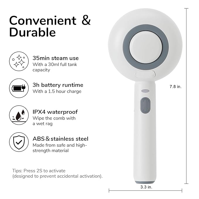 FUKUMARU Cat Steam Brush, 3 in 1 Cat Shedding Brush, Pet Steam Brush with Water Tank and USB Rechargeable, Self Cleaning Brush for Dog with Release Button, Remove Static Flying Tangled Hair, White