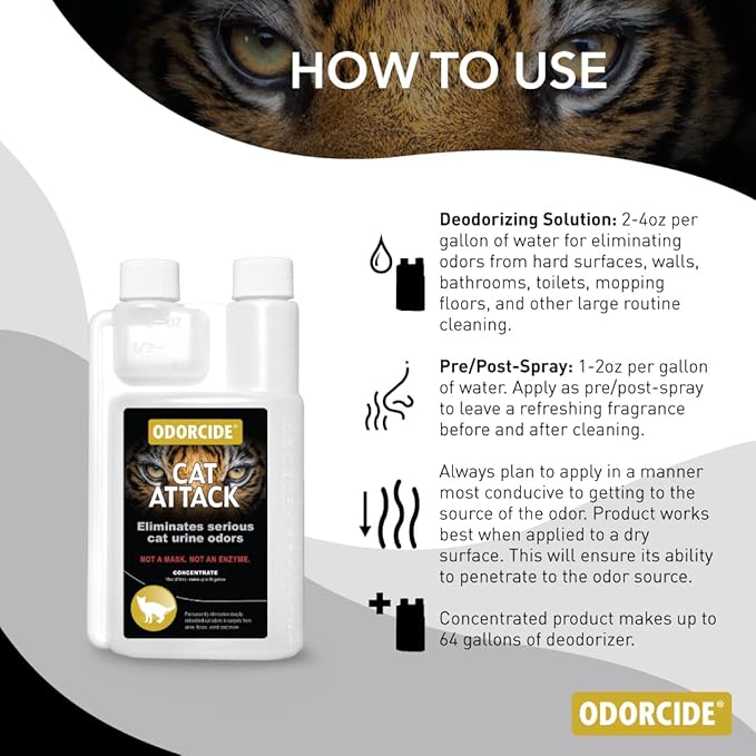 Odorcide Cat Attack Concentrate Odor Eliminator-Cat Odor Eliminator for Strong Odor - Cat Urine Odor Eliminator for Carpet & Upholstery-Cat Urine Remover for Home-Litter Box Odor Eliminator - 16 oz