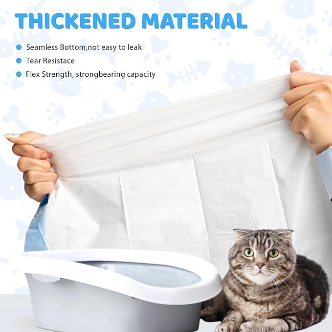 45 Count Extra Large Cat Litter Box Liners - Drawstring Cat Litter Bags for Self Cleaning Litter Boxes, 25x15 Inches, No Mess, No Odor, Easy to Install and Dispose, Hygienic and Durable Litter Liners