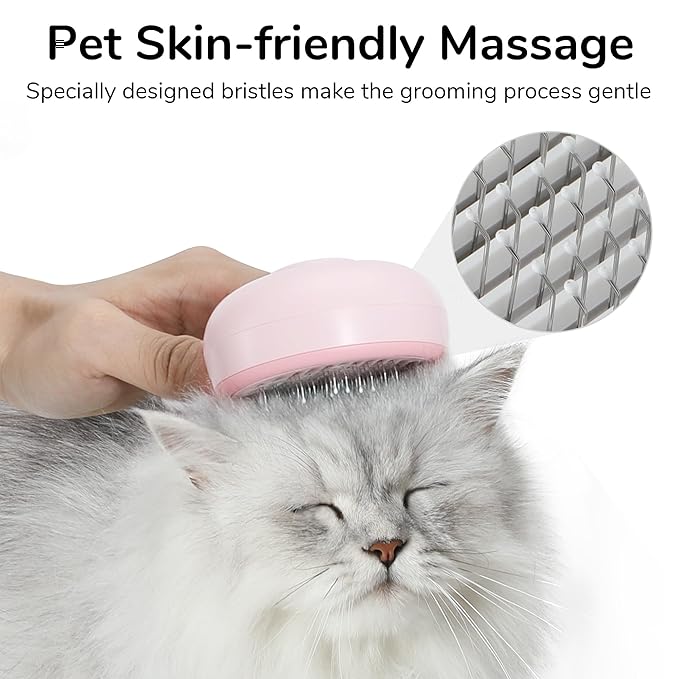 FUKUMARU Cat Steam Brush, 3 in 1 Cat Shedding Brush, Pet Steam Brush with Water Tank and USB Rechargeable, Self Cleaning Brush for Dog with Release Button, Remove Static Flying Tangled Hair, Pink