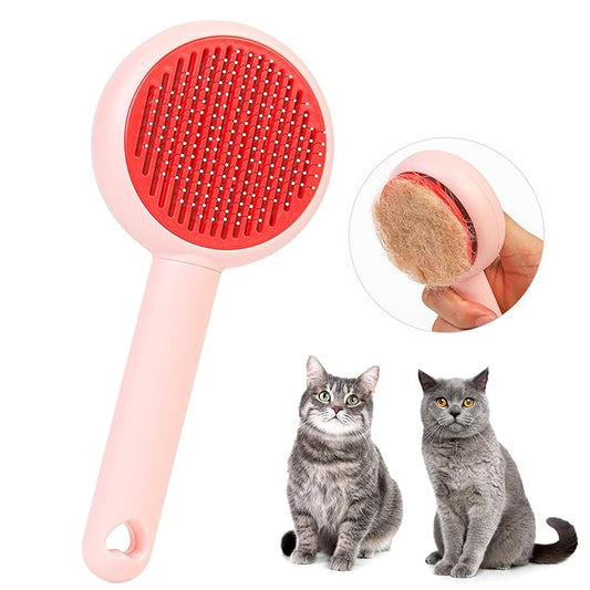 Self-Cleaning Pet Grooming Brush for Dogs & Cats - Effortlessly Removes Loose Hair, Tangles, and Mats - Ideal for Long & Short Hair Pets - Ergonomic, Skin-Friendly Design with Massage Particles Pink