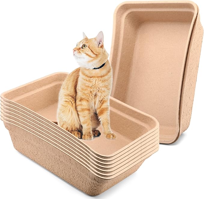 8 Pieces Disposable Cat Litter Boxes Paper Pet Litter Tray Portable 2 in 1 Kitten Disposable Box for Cat, Hamster, Guinea Pig, Mice, Small Animals, 16.7 x 12.8 x 4.1 Inch