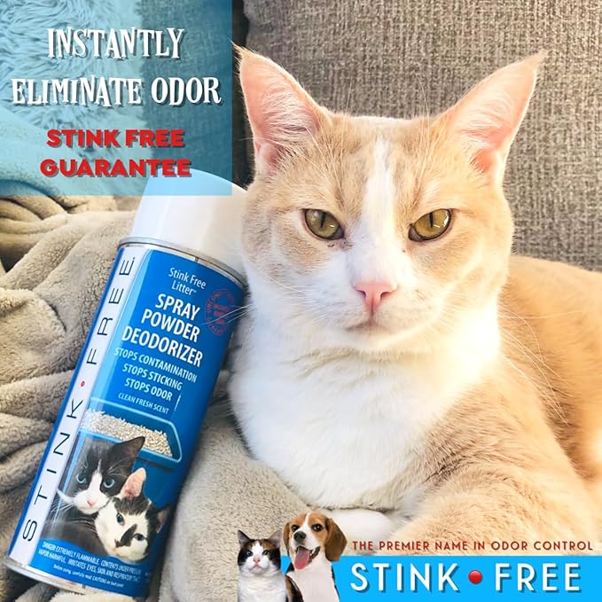 Cat Litter Box Deodorizer Powder Spray & Odor Eliminator (2 Cans) - Non-Stick Kitty Litter Box Deodorizer, Eliminators, Absorber & Freshner