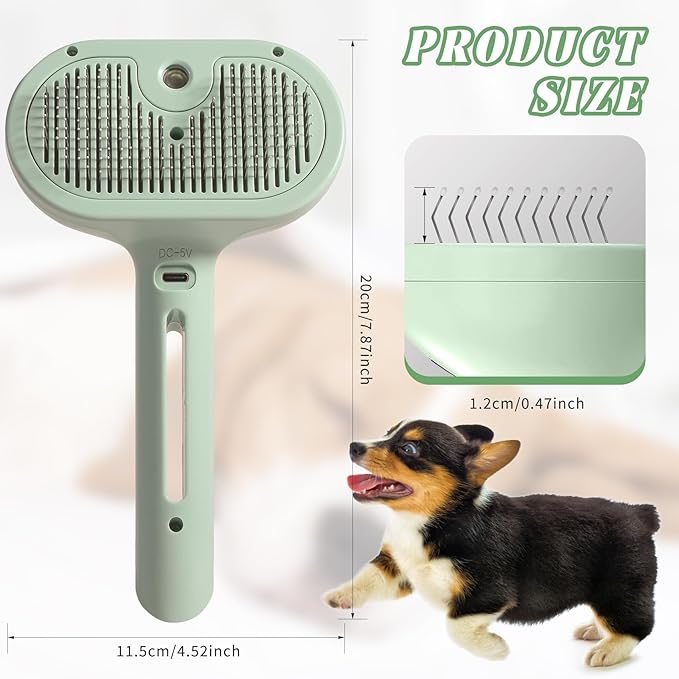 Self-Cleaning Spray Cat Brush for Shedding, Removes Static Flying Hair, and Works Wonders for Both Long and Short-Haired Pets 2 In 1 Cleaning Brush for Cats And Dogs Grooming (green)