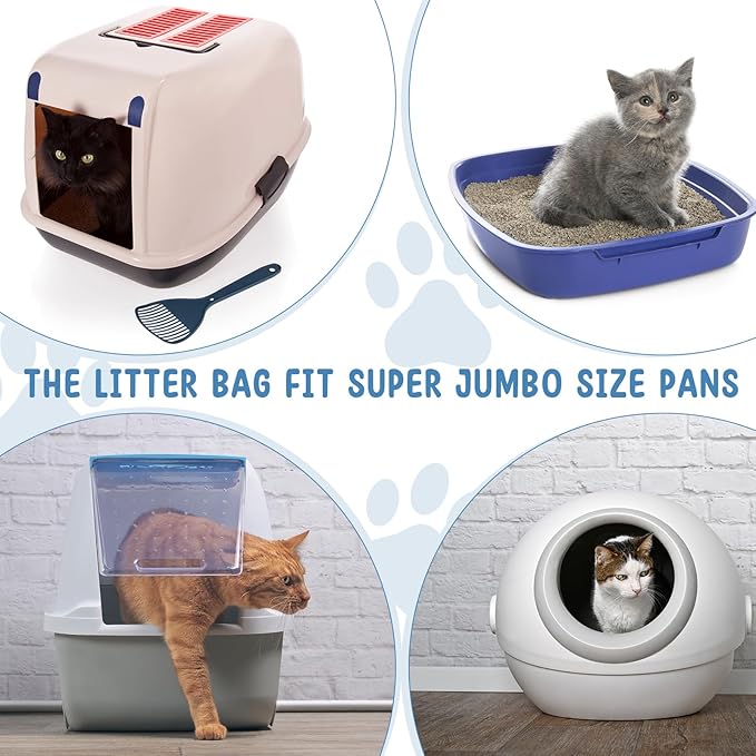 Tinlade 80 Count Jumbo Cat Litter Box Liners Large Drawstring Cat Litter Liners Bags Unscented Tear Resistant for Trash Waste to Keep Your Home Clean,39 x 22 Inch(Macaroon Color)
