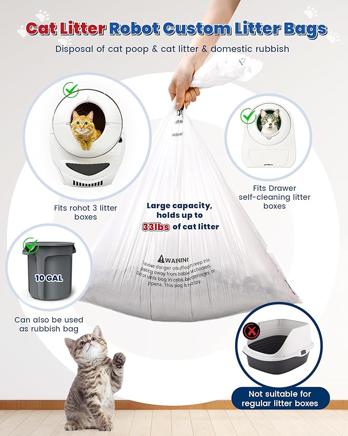KONE 100 Pack Litter Box Robot 3 and 4 Waste Bags, Self-cleaning Cat Litter Box Liner Bags, Automatic Litter Box Liners, Waste Drawer Liners for Heavy Duty 9-11 Gallons