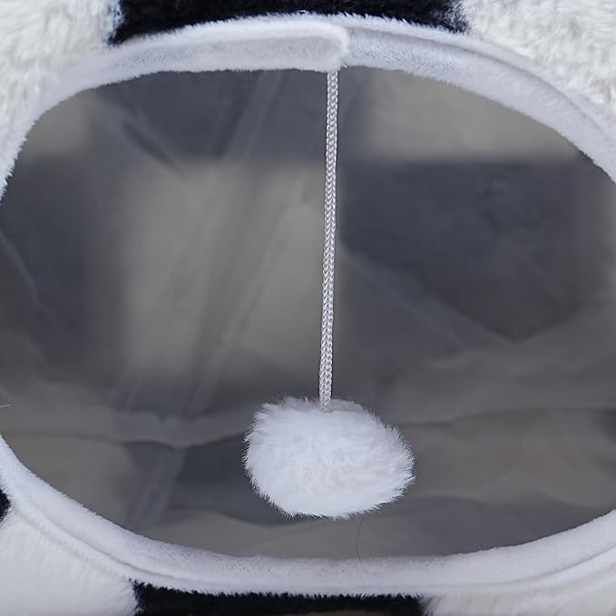 Luxurious Cat Tunnel,43" Straight Cat Tunnel Bed with Balls,Cat Toys for Indoor Cats,Collapsible Peekaboo Cat Cave for Kitten Toys（White and Black）