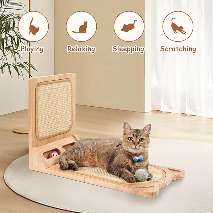 L Shaped Cat Scratcher, LitaiL Cat Scratching Post with Ball Toy, Sisal Cat Scratch Pad, Protecting Furnsiture Cat Scratching for Indoor, Large Size Cat Scratcher for Cats