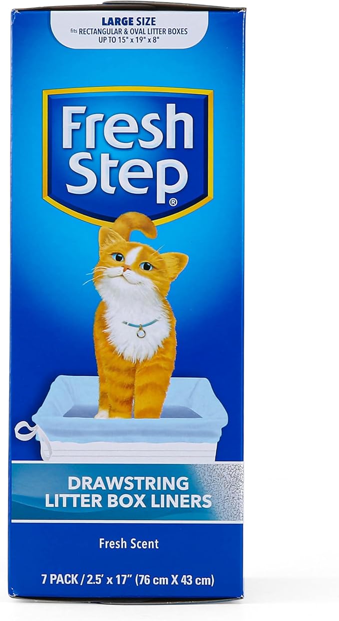 Fresh Step Drawstring Cat Litter Box Liners, Fresh Scent, Size Large,2.5"x17" - 7 Count | Kitty Litter Bags, Cat Litter Liners for All Cats To Keep Your Home Clean