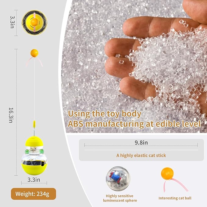 Cat Interactive Toy Indoor, Cat Treat Dispensing Toy, Slow Feeder Puzzle Toy for Cats, Food Dispensing Ball for Pets, Fun Interactive Enrichment Wand Toy for Cats