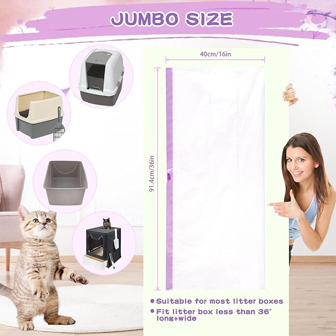 Cat Litter Liners Large, 30 Pack Jumbo Drawstring Cat Litter Bags, Extra Thick Litter Pan Liners Heavy Duty 36"x16"